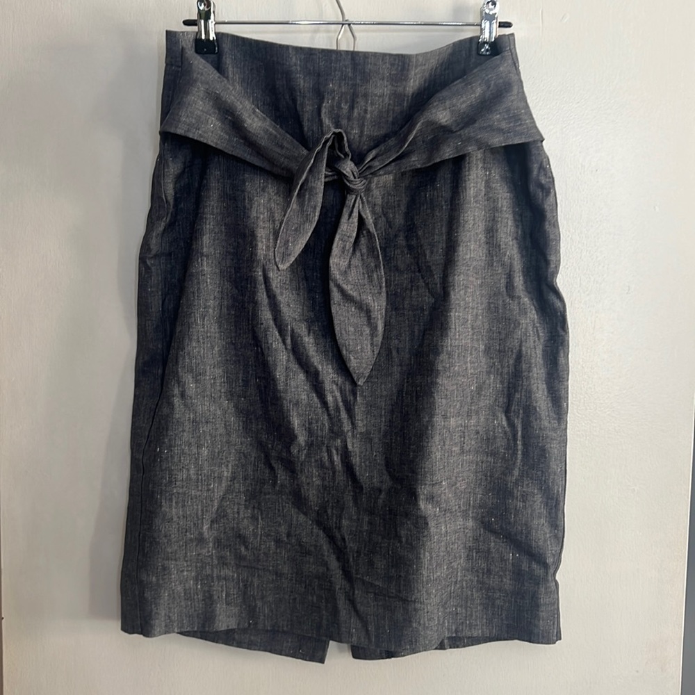 Chambray pencil skirt with tie front detail